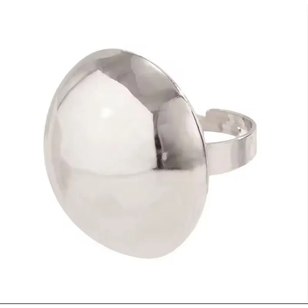 Zara Silver Tone Dome Statement Ring Adjustable Mirror Finish Bold Modern NWOT